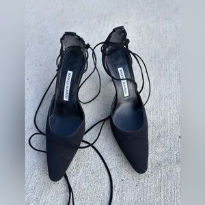 Manolo Blahnik
Manolo Blahnik D'Orsay Black Heels with tie at ankle
